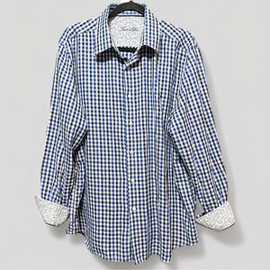 Tasso Elba Mens Button Down Dress Shirt w Contrast Cuffs Big Tall 17-17.5” Neck